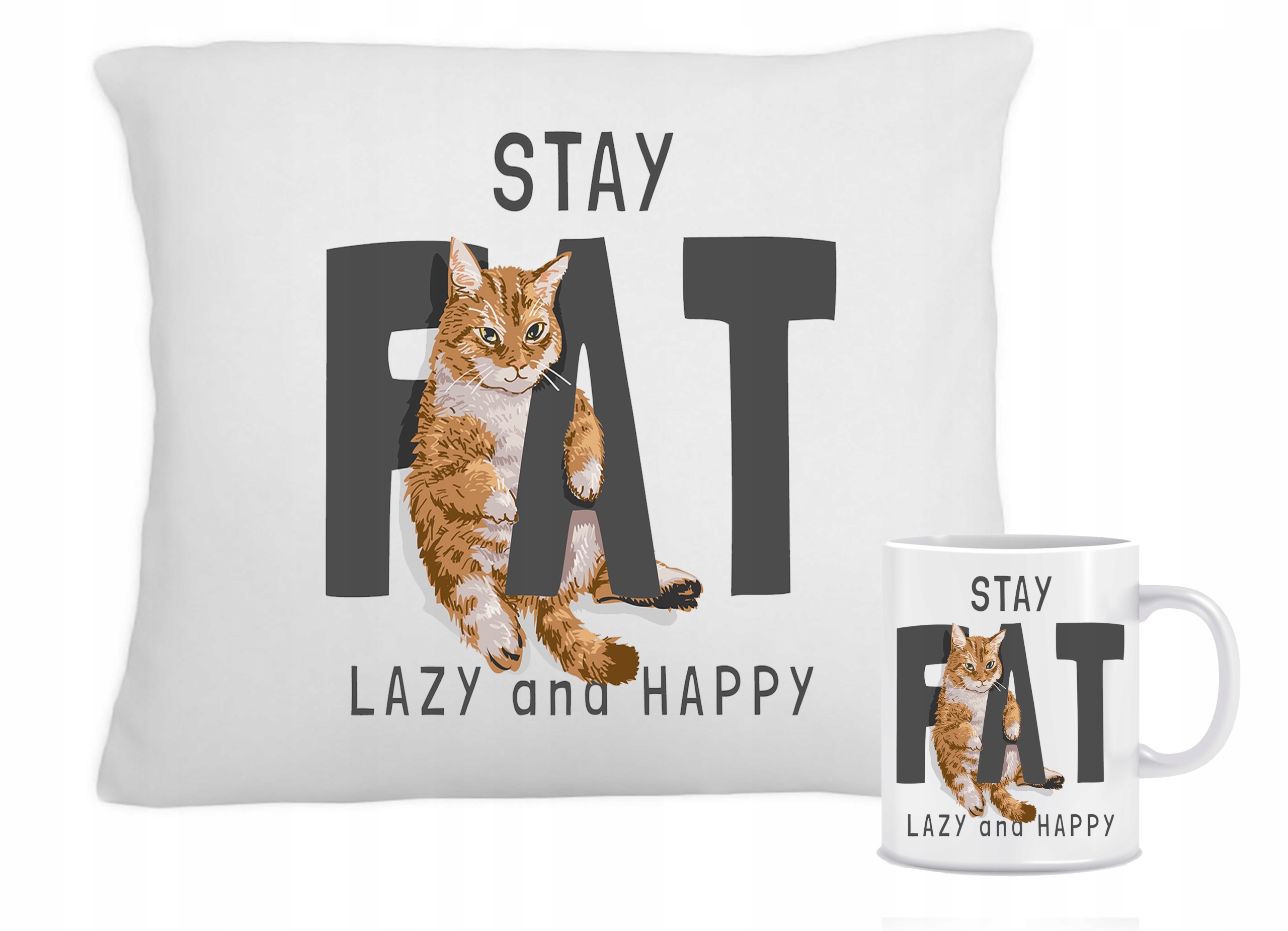 

Zestaw Poduszka Kubek Śmieszny Nadruk Kot Lazy