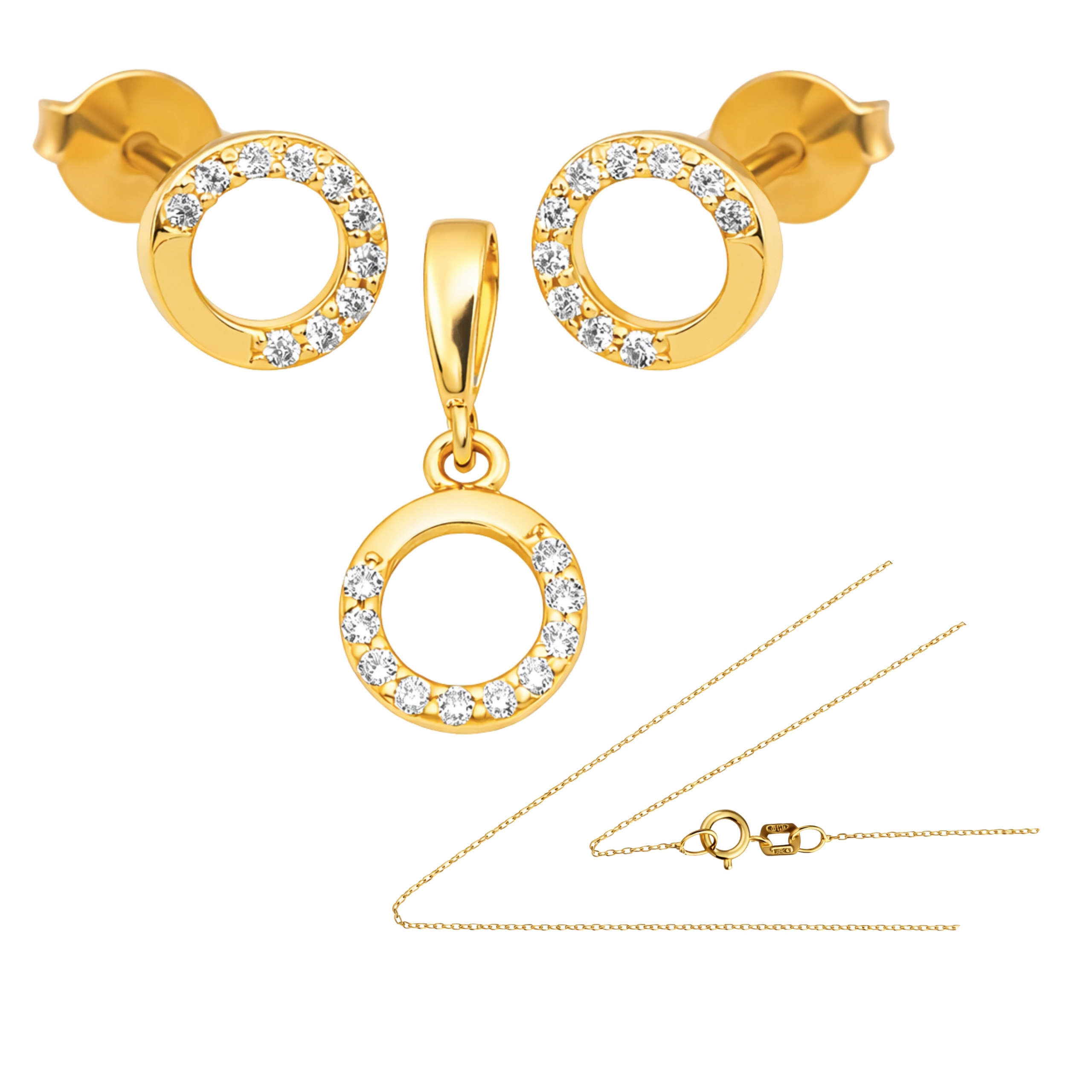 Dámský komplet zlatý 585 kroužky s kamínky přívěsek řetízek náušnice
