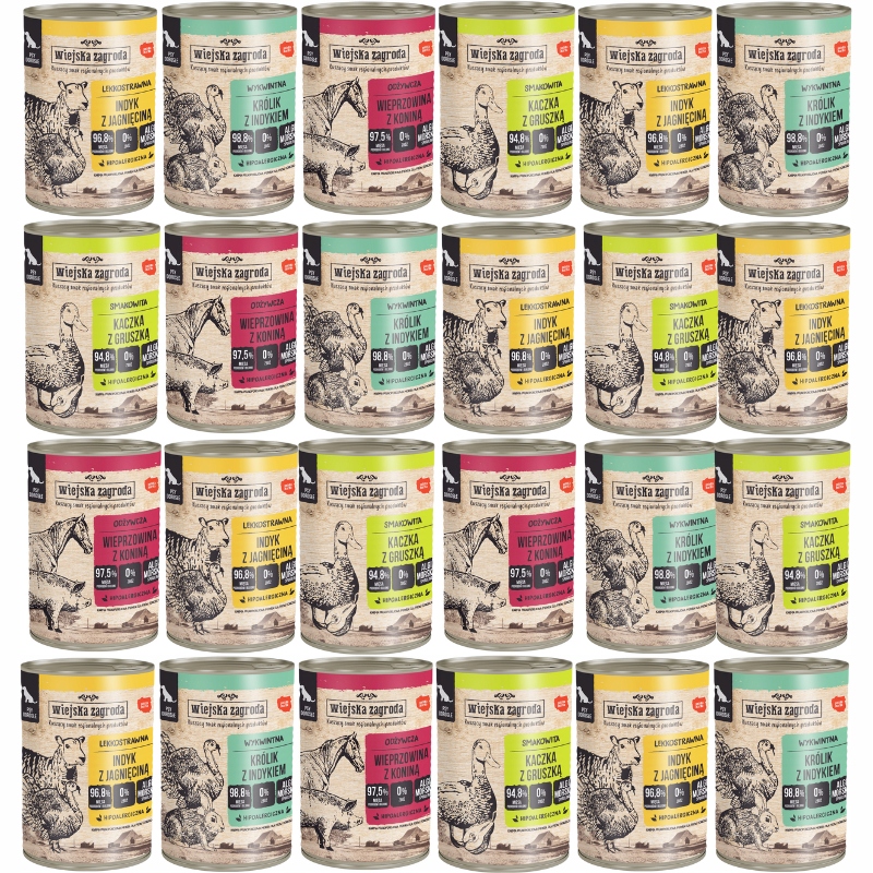 Wiejska Zagroda Karma mokra bezbożowa dla psa dorosłego Mix Smaków 24x400g
