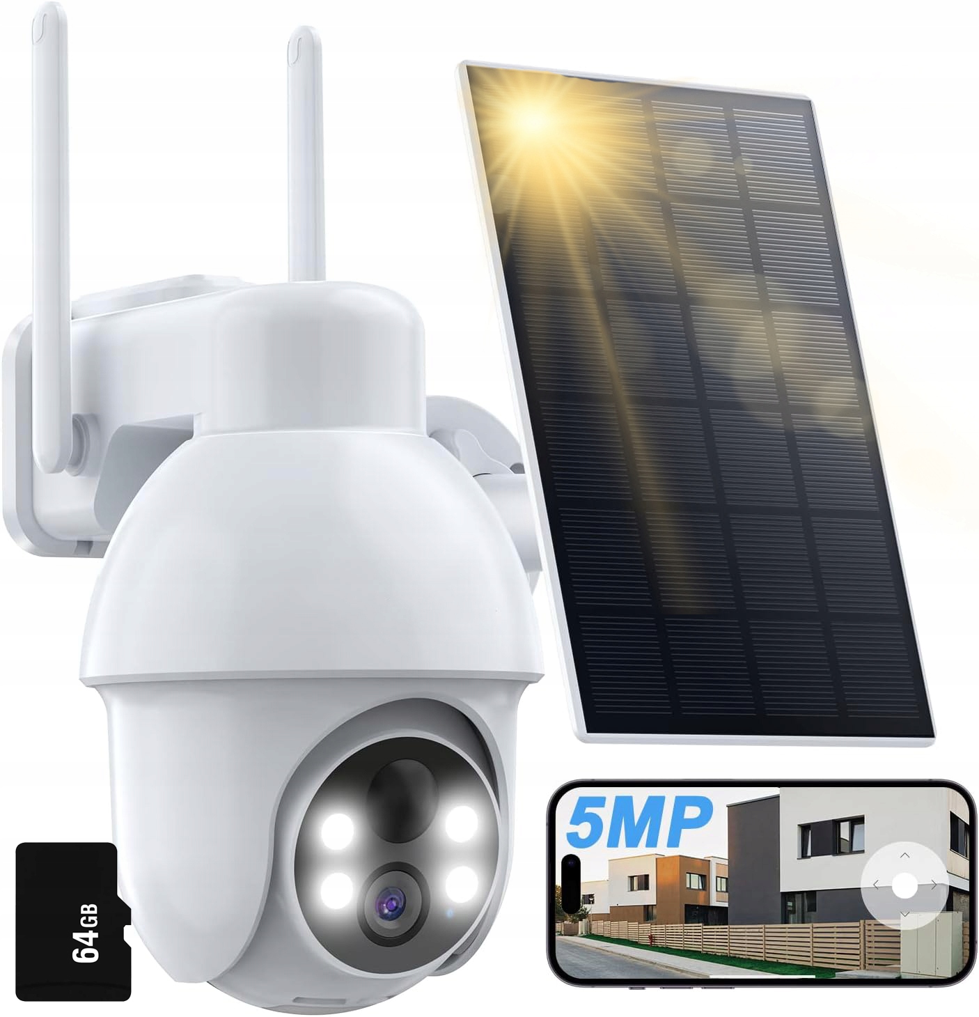 Venkovní Otočná Solární Kamera Ip Wifi 5MPx 4x Zoom Bezdrátový 64GB
