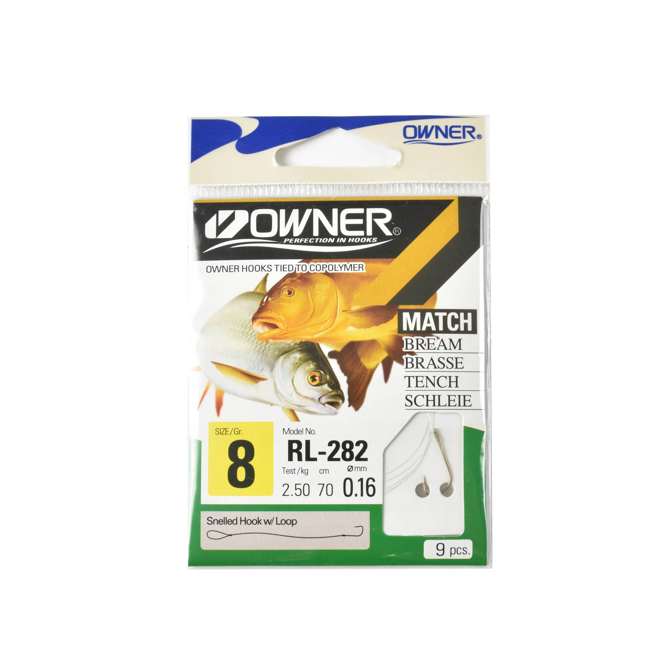 Haki z przyponem 2,5kg 70cm Owner RL282 rozm. #8 brązowe 9szt. ukleja płoć