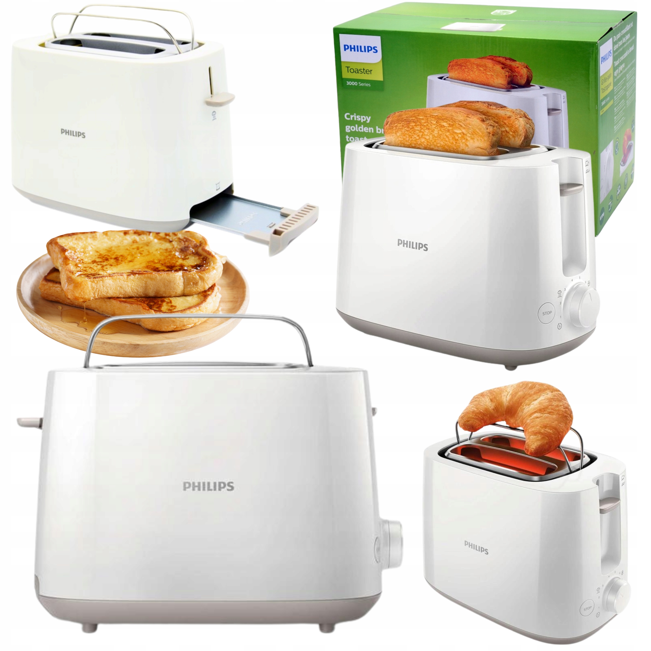 PHILIPS Toster 2 Kromki 8 Stopni Z Podgrzewaczem Funkcja Rozmrażania Biały — miniatura 13