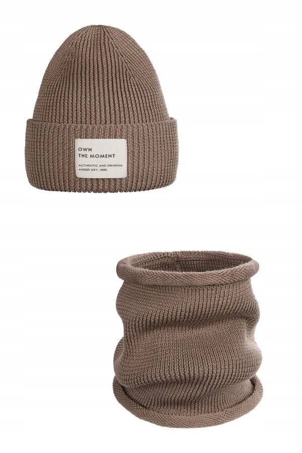 Komplet čepice a nákrčník – 100% merino vlna „brigid New“ – Camel