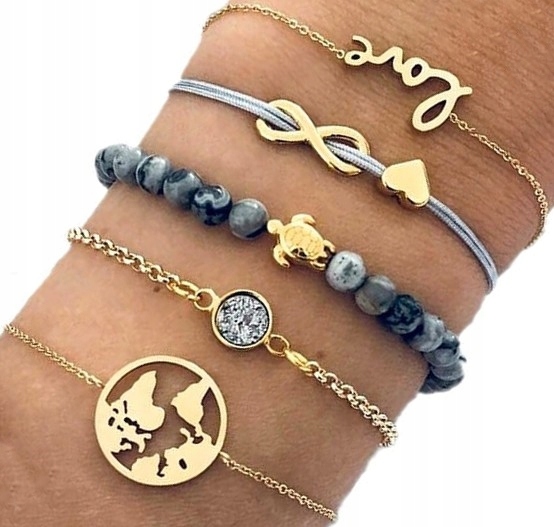 

Zestaw Bransoletka żółw złota sznurek łańcuszek