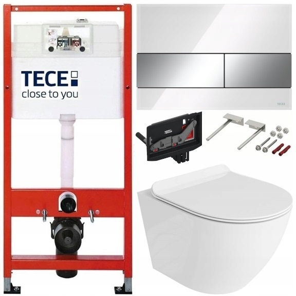 Tece Zestaw Podtynkowy Wc Miska Rimless Przycisk Szklany Biały Chrom 7W1