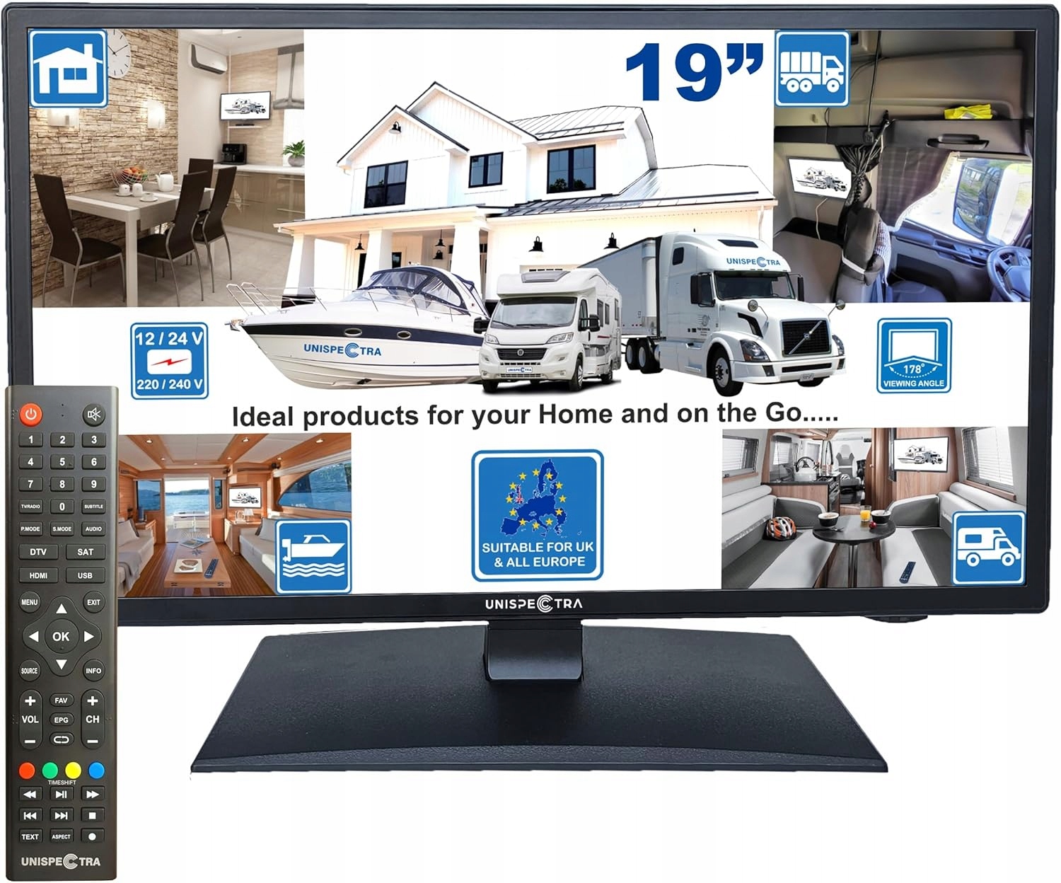 Telewizor Unispectra Do Kamperów Ciężarówek Łódzi Potrójny Tuner 2xHDMI 12V