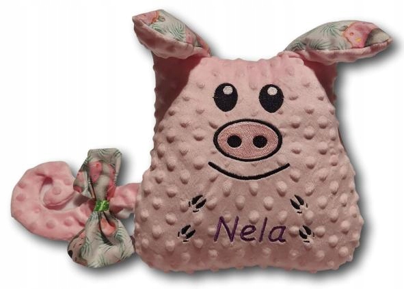 

maskotka świnka z imieniem poduszka imię haft pig