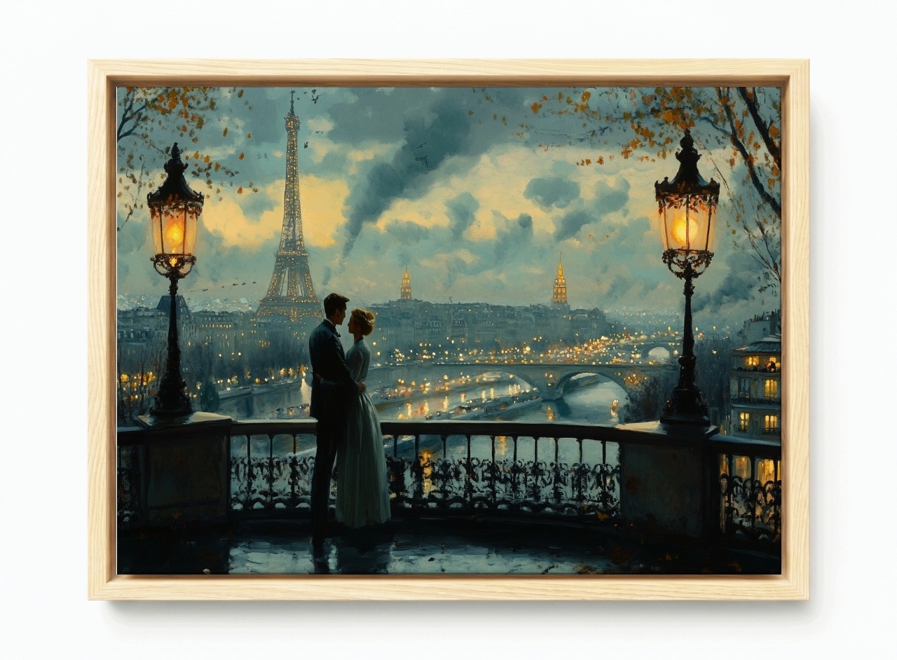 Obraz Rám Americký Box Paříž Eiffelova Věž Pár Romantický Večer 60x40