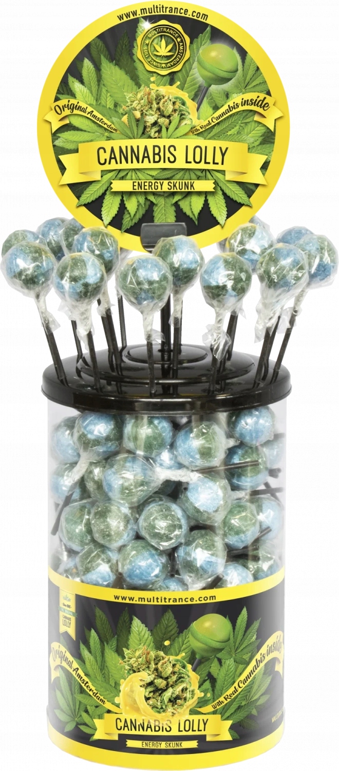 Levně Cannabis Energy Skunk Lollies konopná lízátka Display Box 100 lízátek