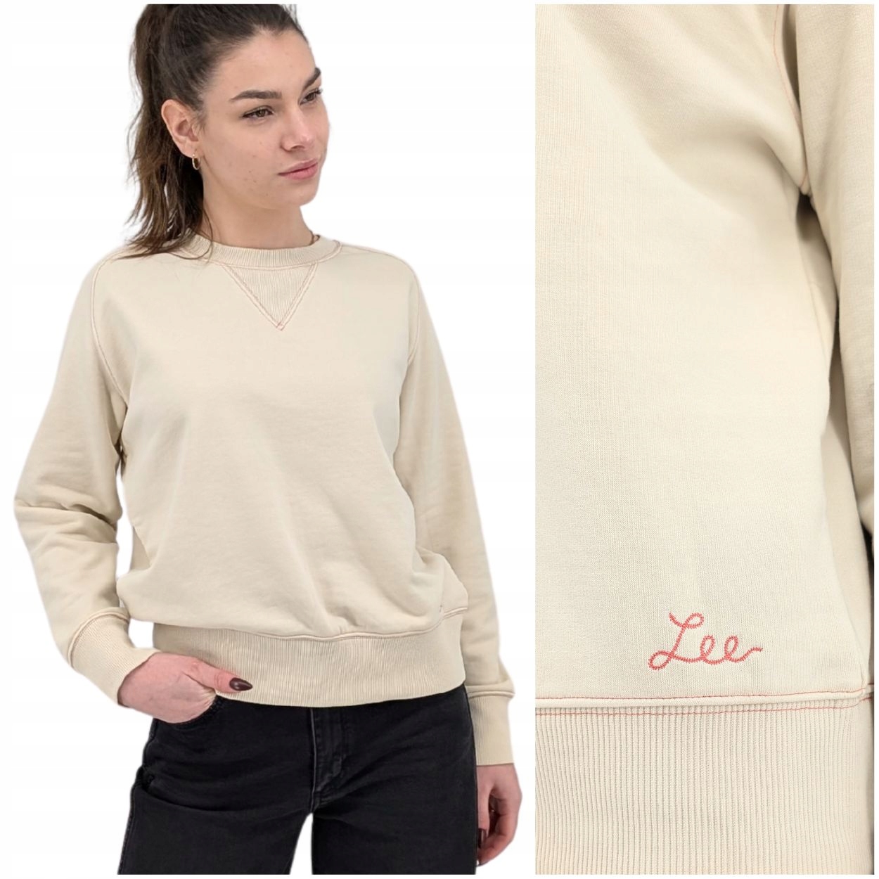 Lee Raglan Crew Sws SoyBean raglanowa bluza bawełniana damska haft z logo S