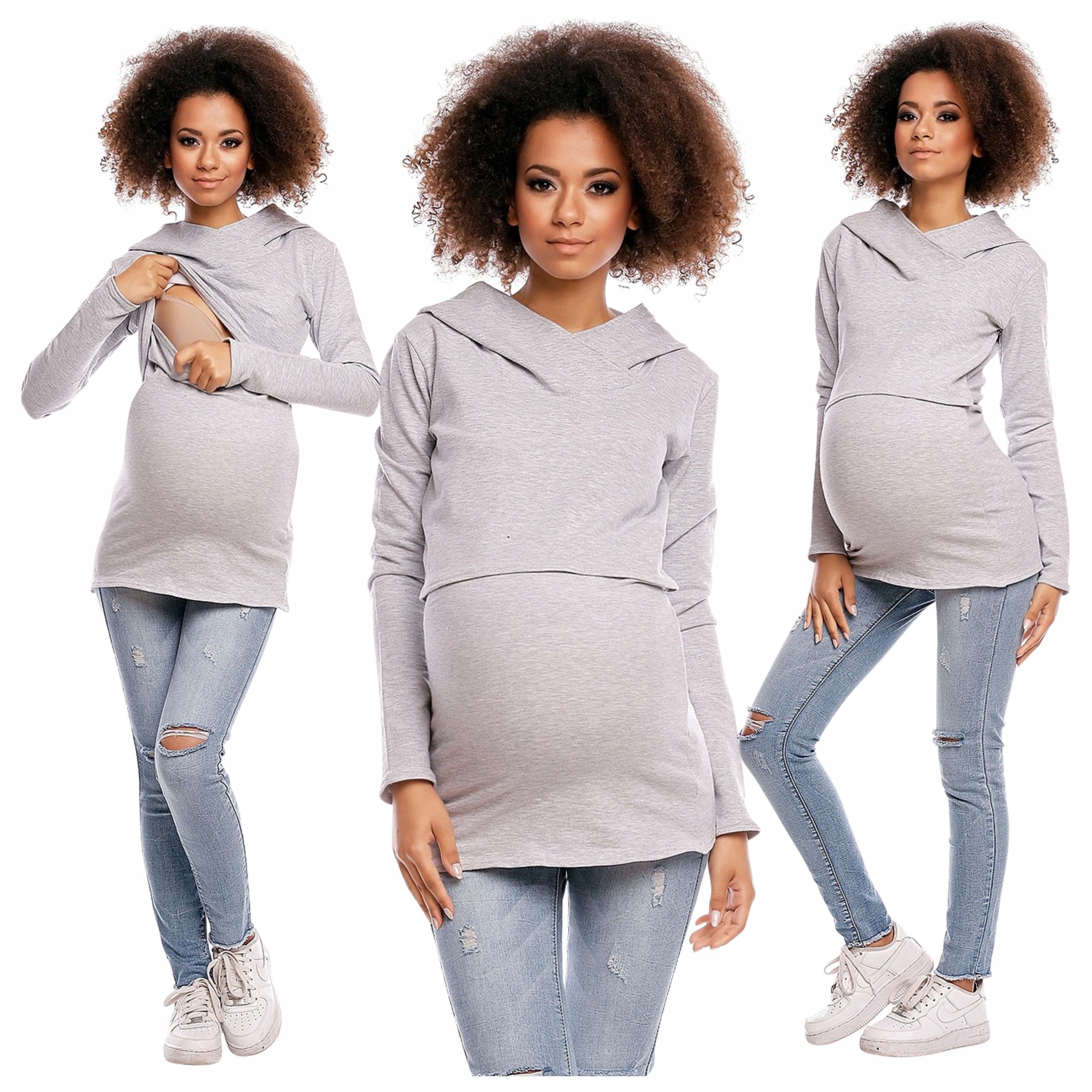 Dlouhá Mikina Šedá Bavlněná S Kapucí L/XL