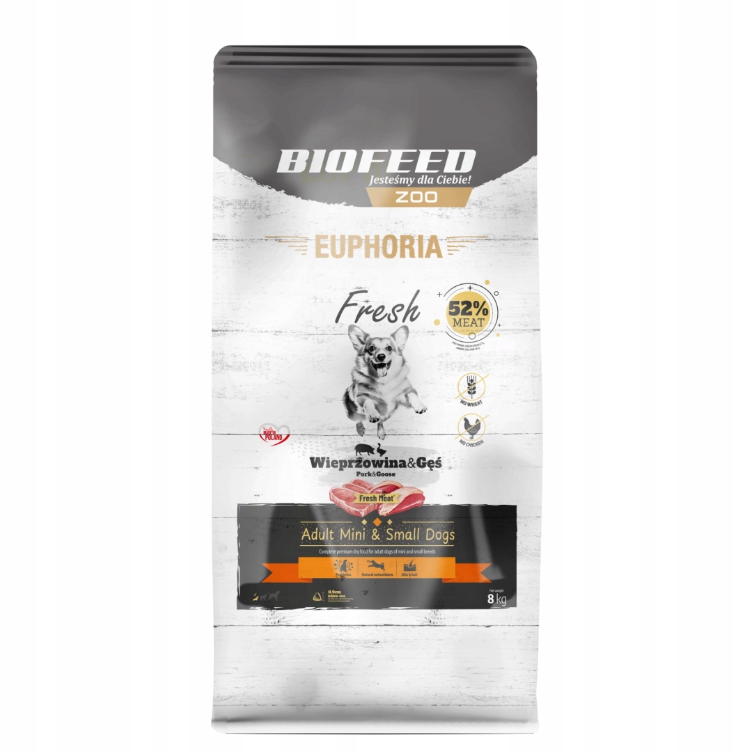 Levně Biofeed Euphoria Fresh Pork&Goose 8 kg Suché Krmivo pro psy malých plemen