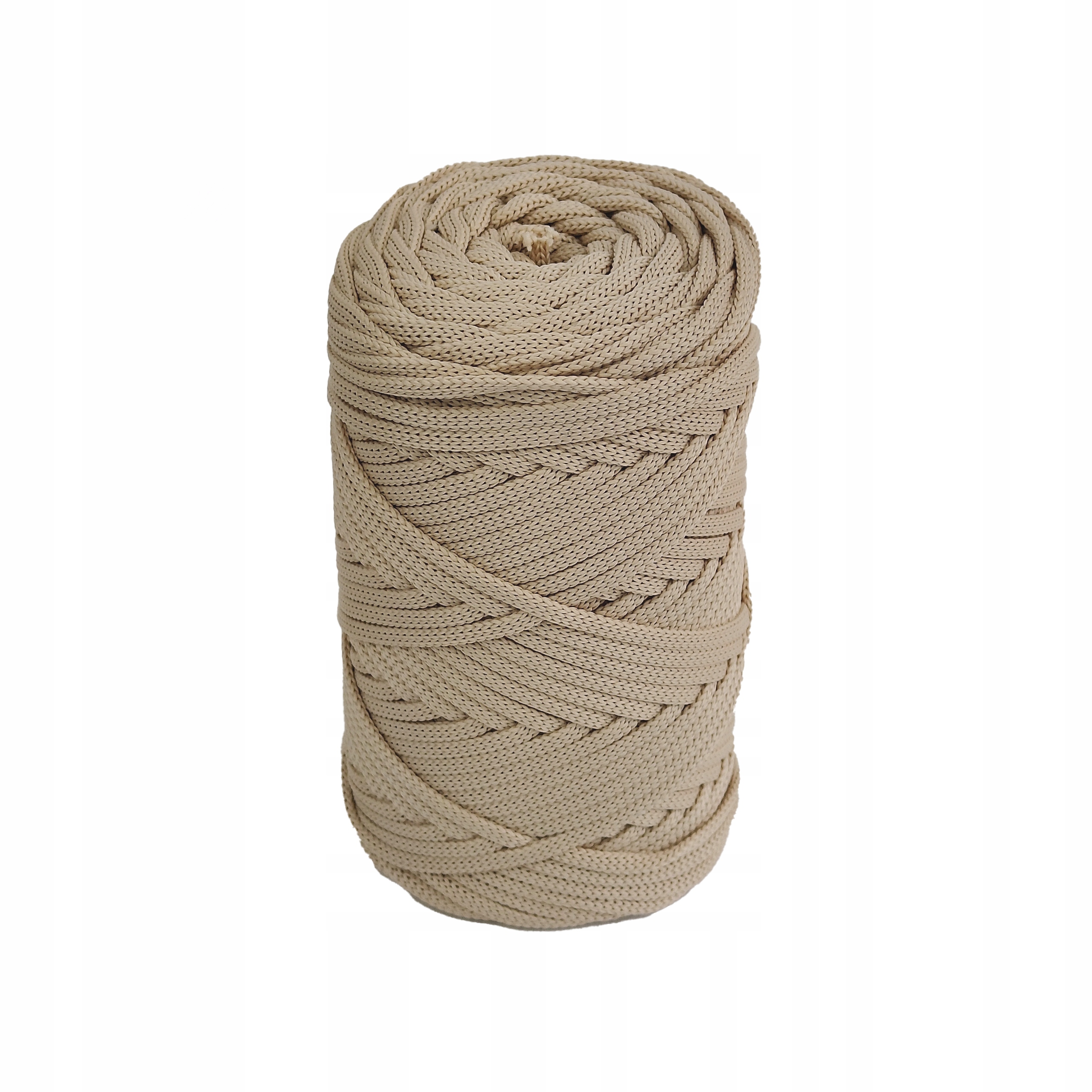 Šňůra na makramé pletená 5 mm karamelově béžová 100 m plochá polyesterová