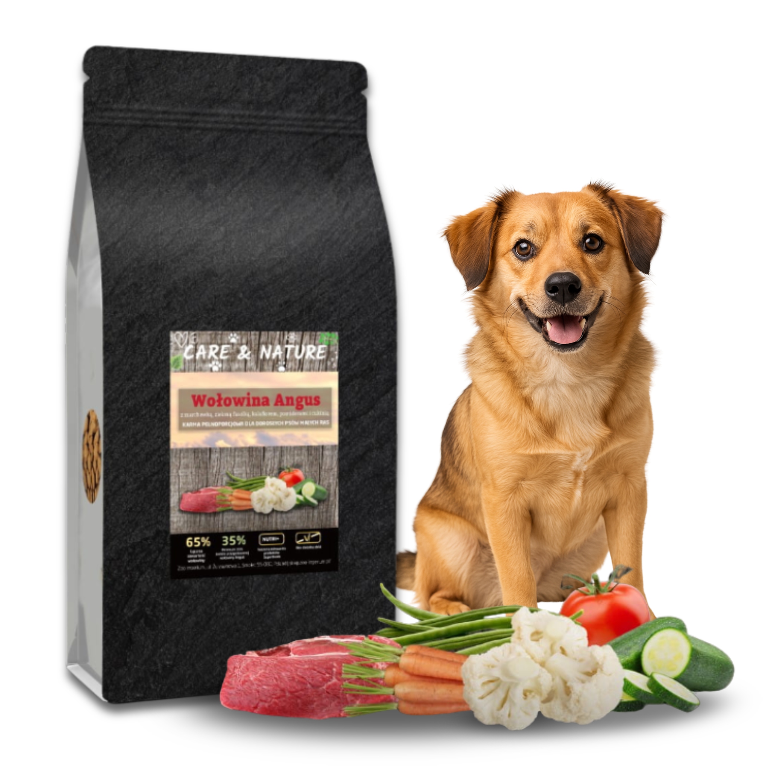 Levně Suché Krmivo pro malé psy bez obilovin Care and Nature Hovězí maso Angus 65% 6 kg