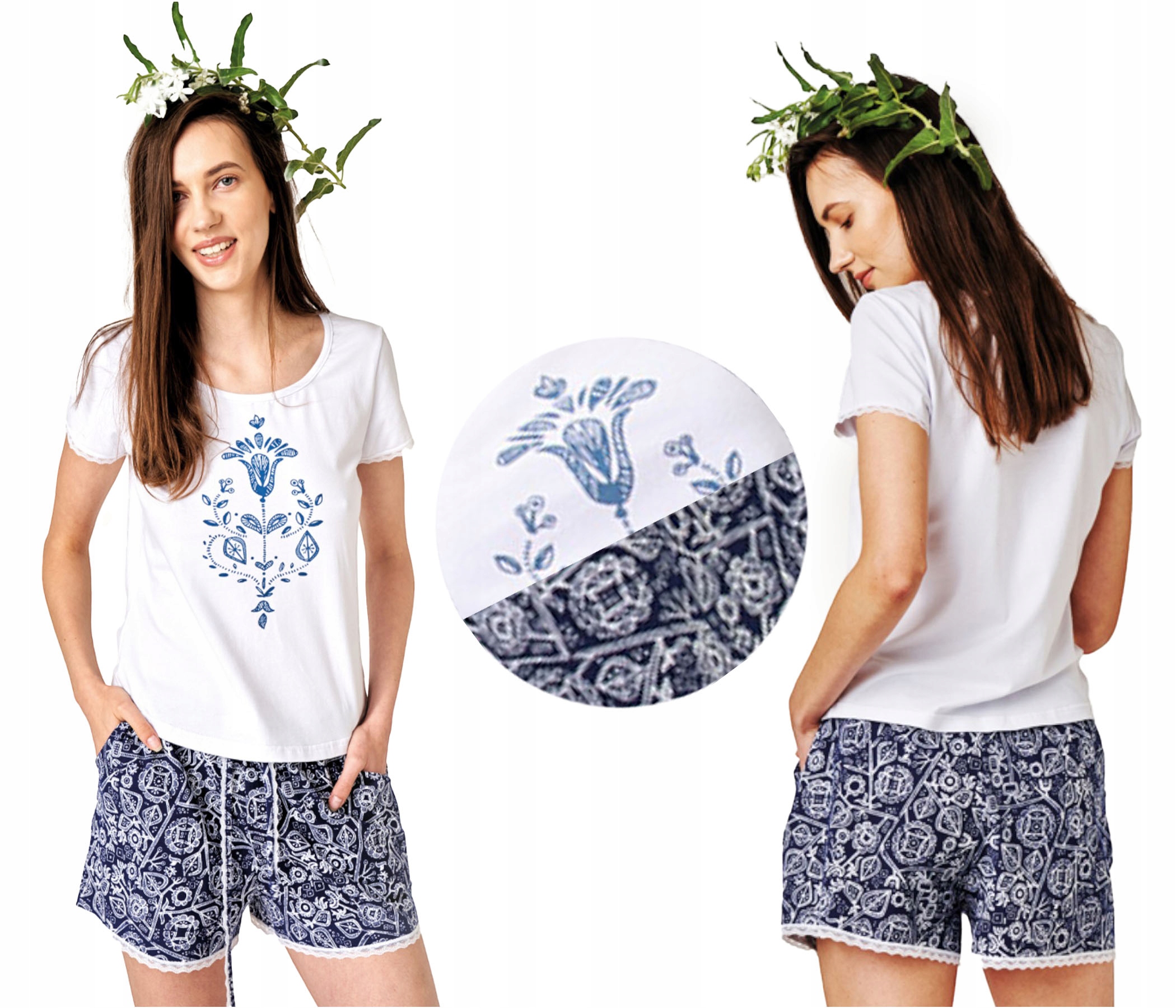 Key Dámské bavlněné pyžamo Lidové Krátké kalhoty Krátký rukáv Lns 575 M