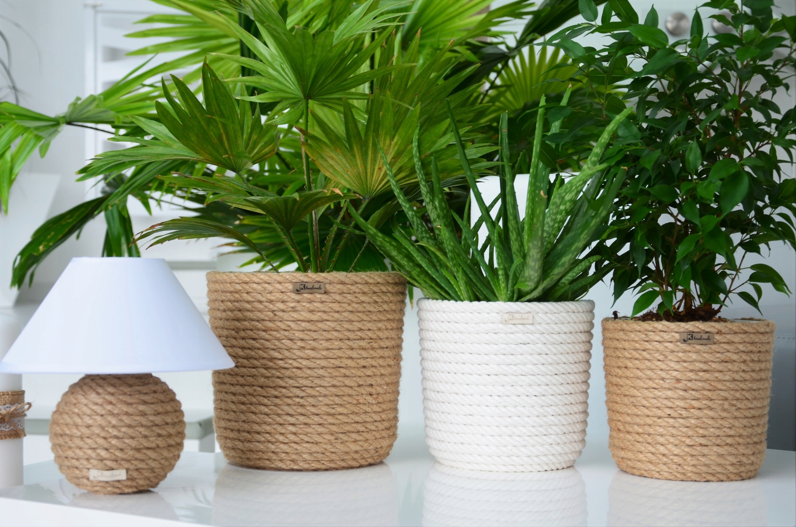 MINI Lampka biurkowa Boho pleciony sznurek juta Średnica/szerokość klosza 20 cm