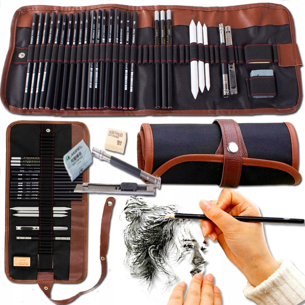 ZESTAW OŁÓWKÓW DO SZKICOWANIA RYSOWANIA 29w1 PROFESJONALNY W ETUI OŁÓWKI