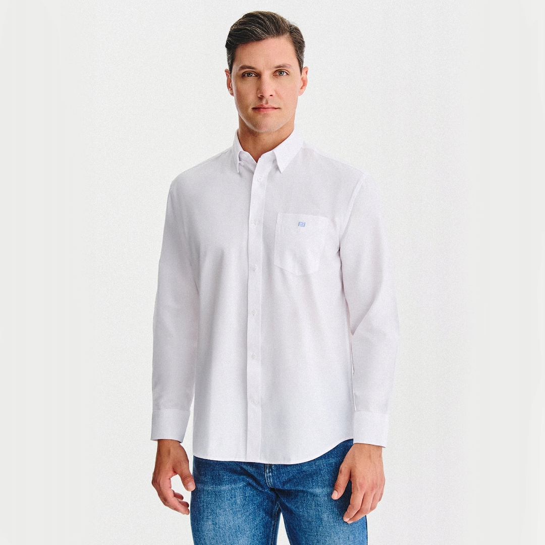 Pánské tričko Pako Lorente bílé s modrým logem a kapsou, vel M