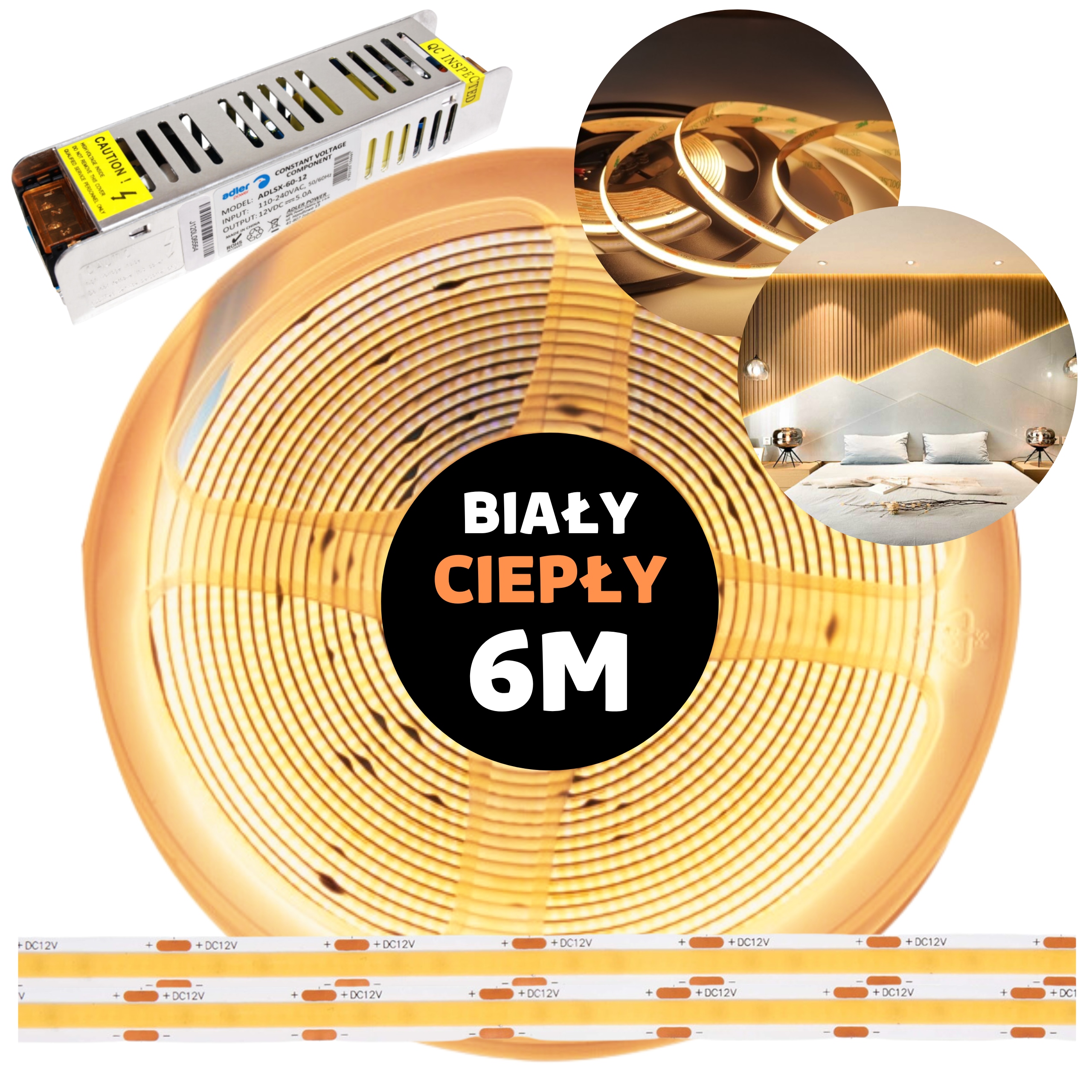 Pásek Led Cob kontinuální neonová linka s napájecím zdrojem teplý bílý 12V 6M