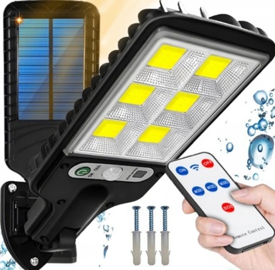 LAMPA ZASILNIE SOLARNA ULICZNA LATARNIA LED COB UCHWYT + PILOT ZEWNĘTRZNA