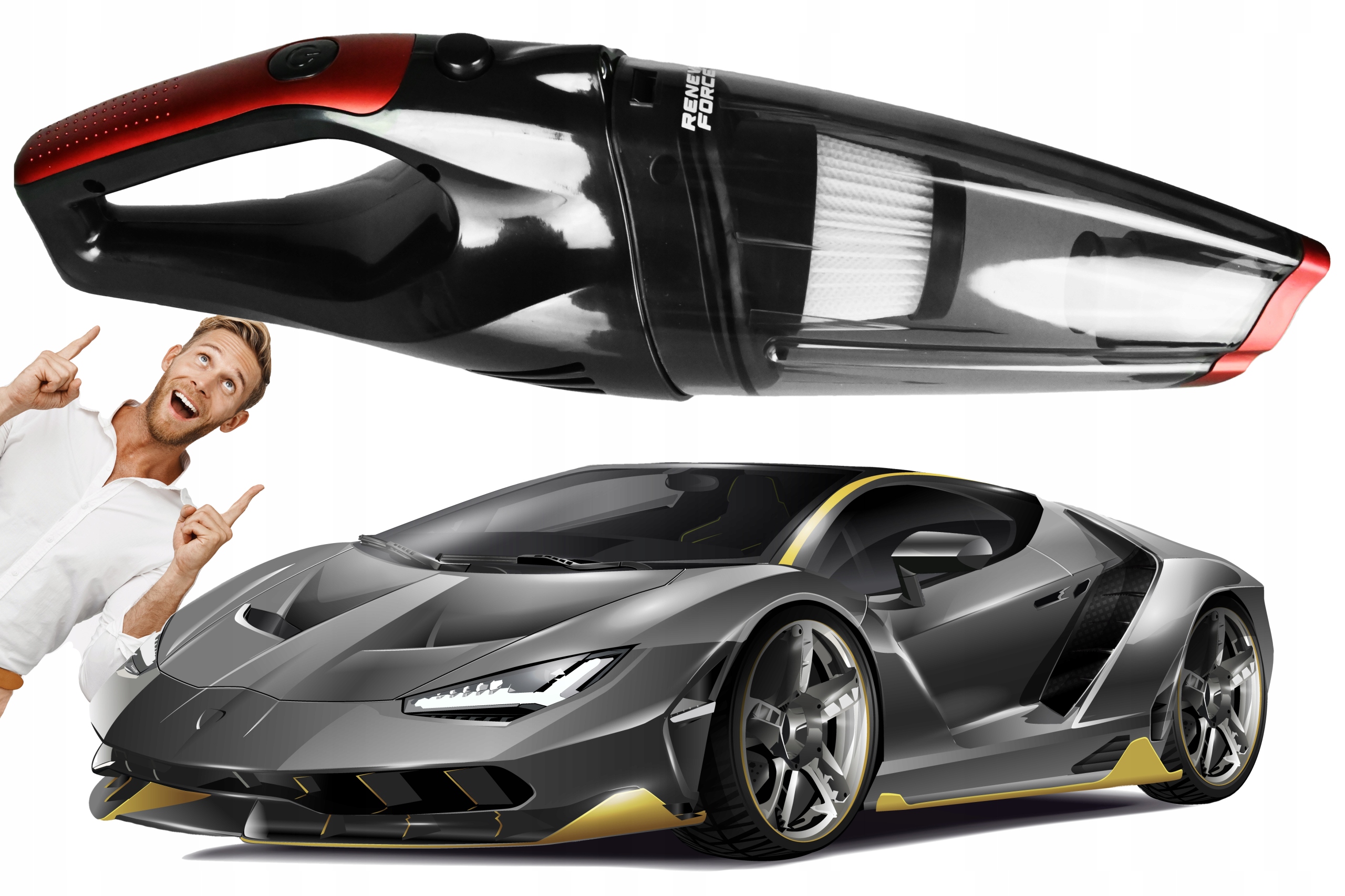 WIELKI ODKURZACZ CYKLONOWY SAMOCHODOWY BEZPRZEWODOWY 250W ZESTAW TURBO XXXL