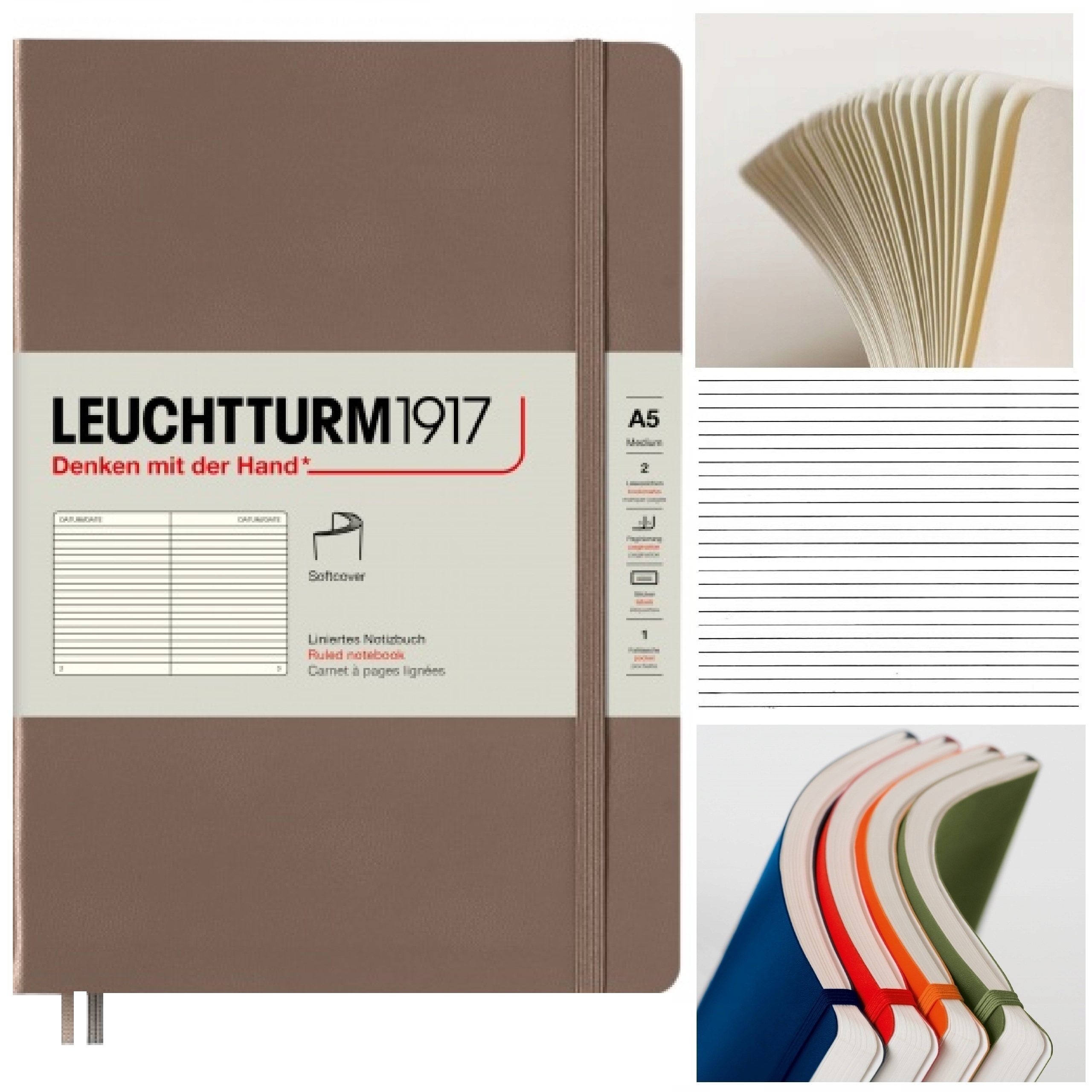 LEUCHTTURM1917 Notatnik Notes A5 Linia Miękki zeszyt w linię Warm Earth