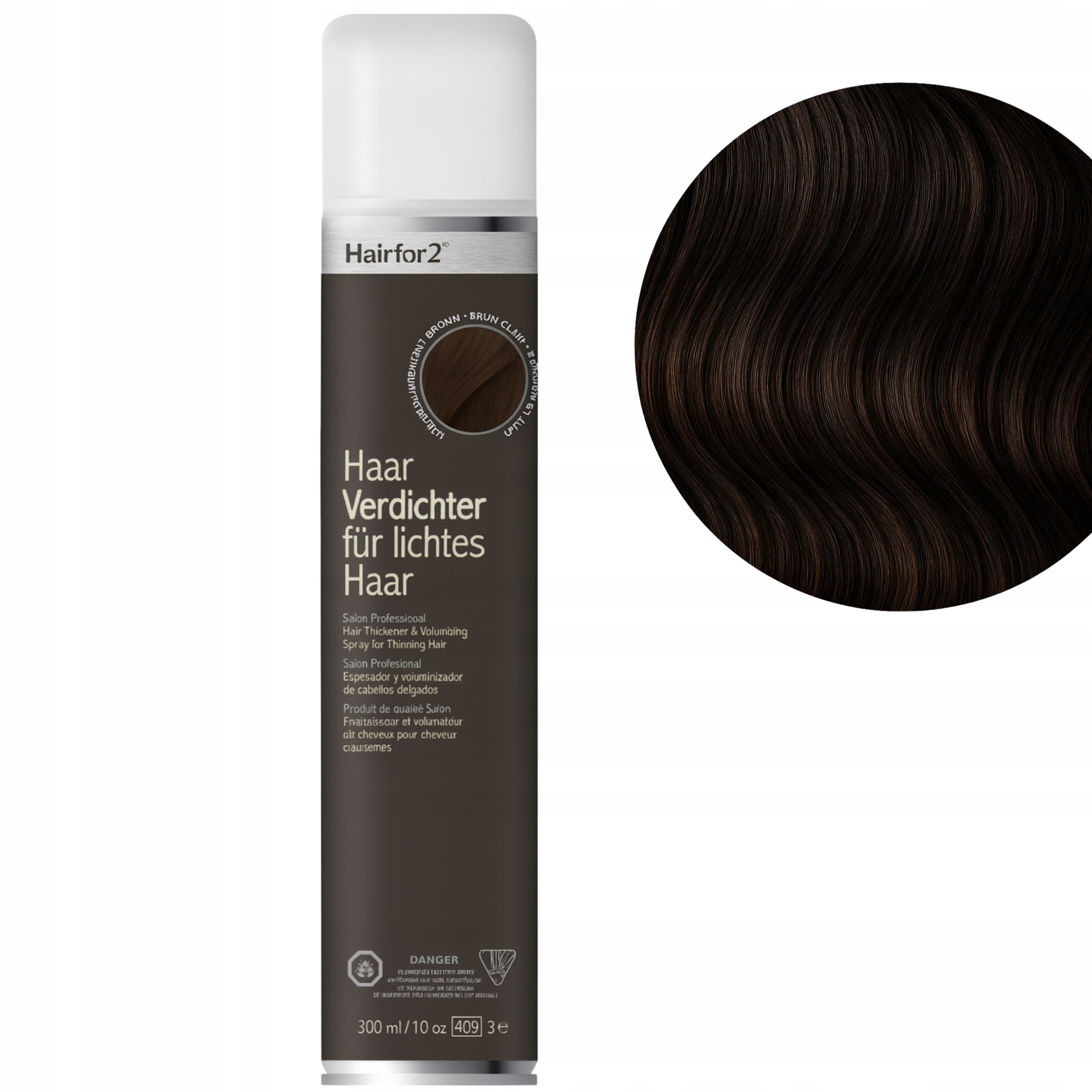 HairFor2 300ml Velmi Tmavý Bronz Mikrovlákno Zahušťování Maskování Vl.