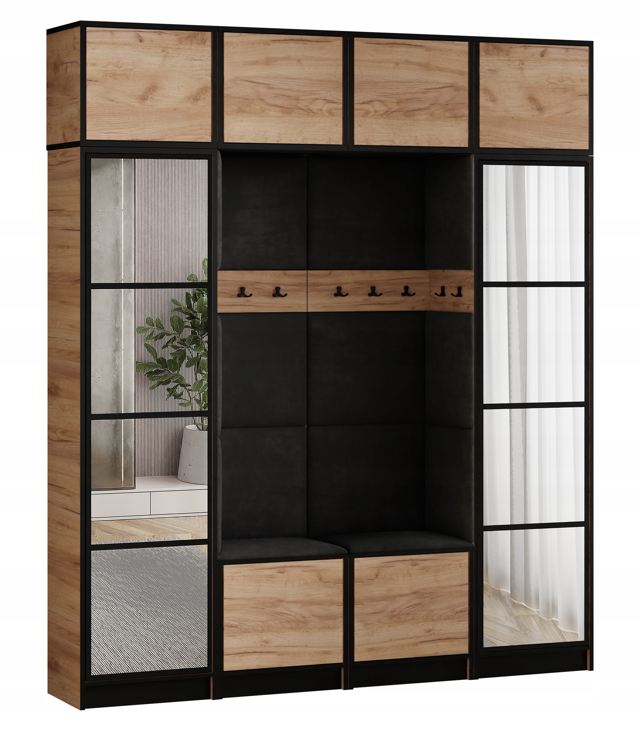 Šatní skříň s nástavcem Costa 18 dub craft černá tkanina, sedák