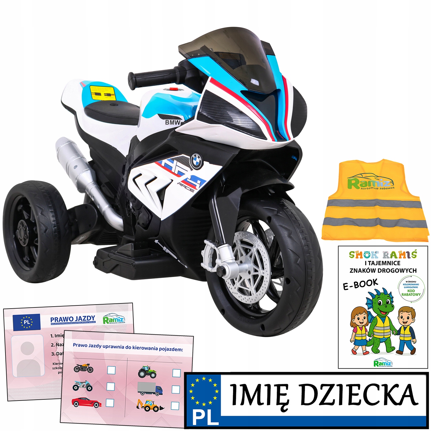 Motorek dla dzieci Bmw HP4 3 koła Stabilny ekoskóra Ścigacz Dla Dzieci