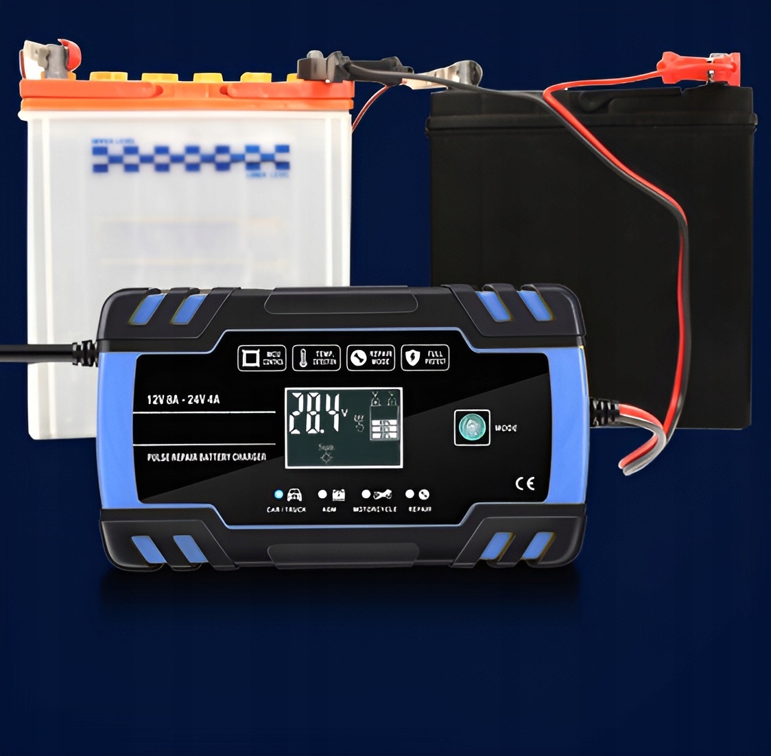 PROSTOWNIK AUTOMATYCZNY Z FUNKCJĄ NAPRAWY 12V 24V PROSTOWNIK DO AKUMLATORÓW Waga produktu z opakowaniem jednostkowym 0.7 kg