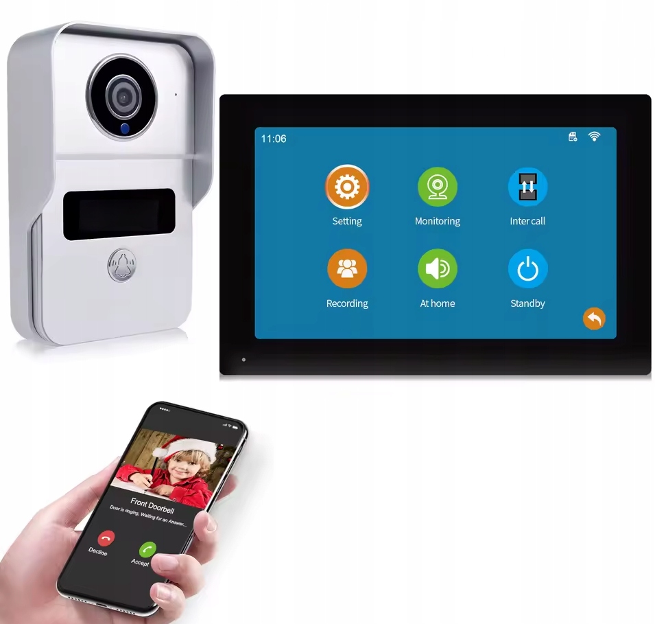 WiFi videodomofon Tuya s obrazovkou 10" Noční režim Pir s dálkovým ovládáním