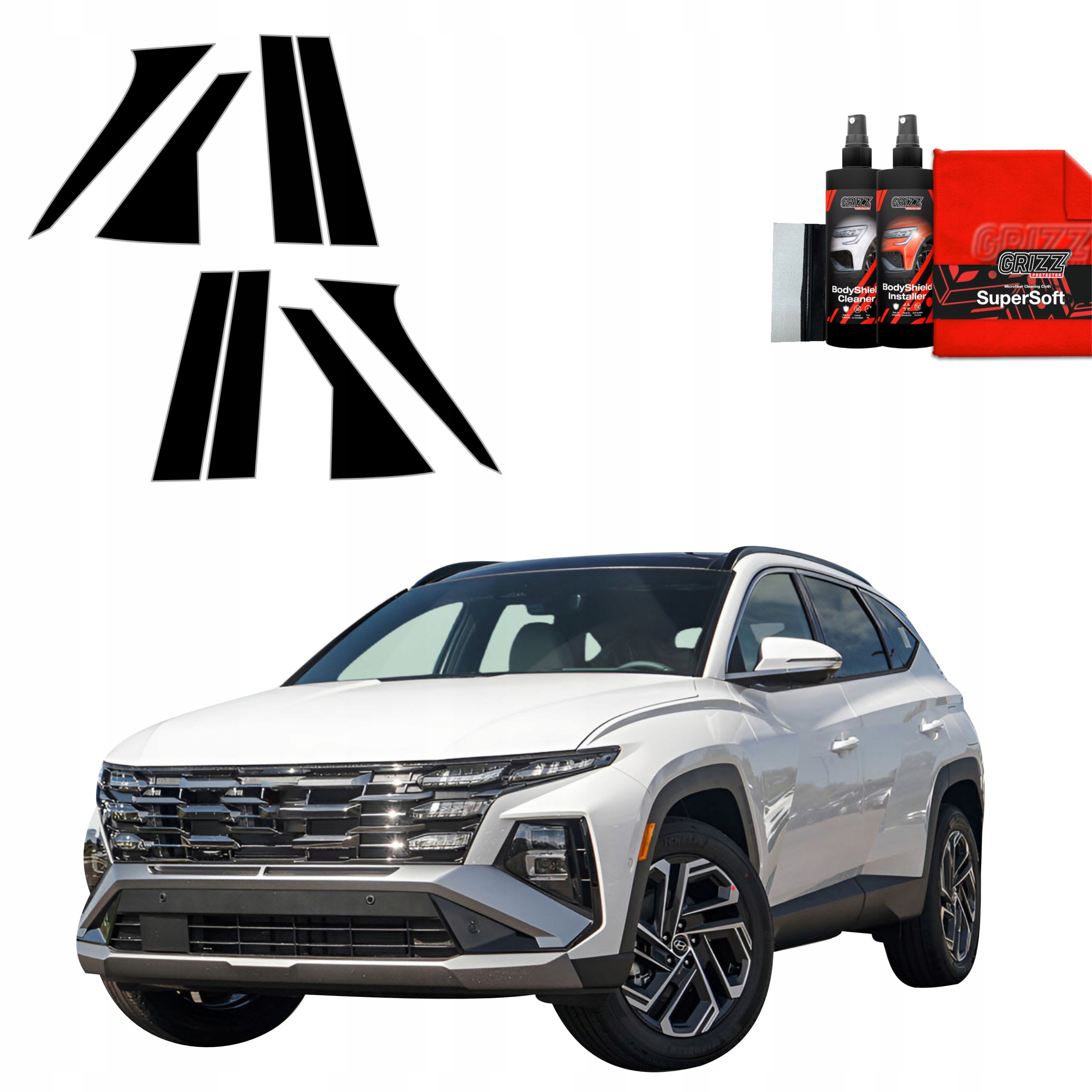 8v1 Černá fólie na sloupky pro Hyundai Tucson Facelift (2024-2025)
