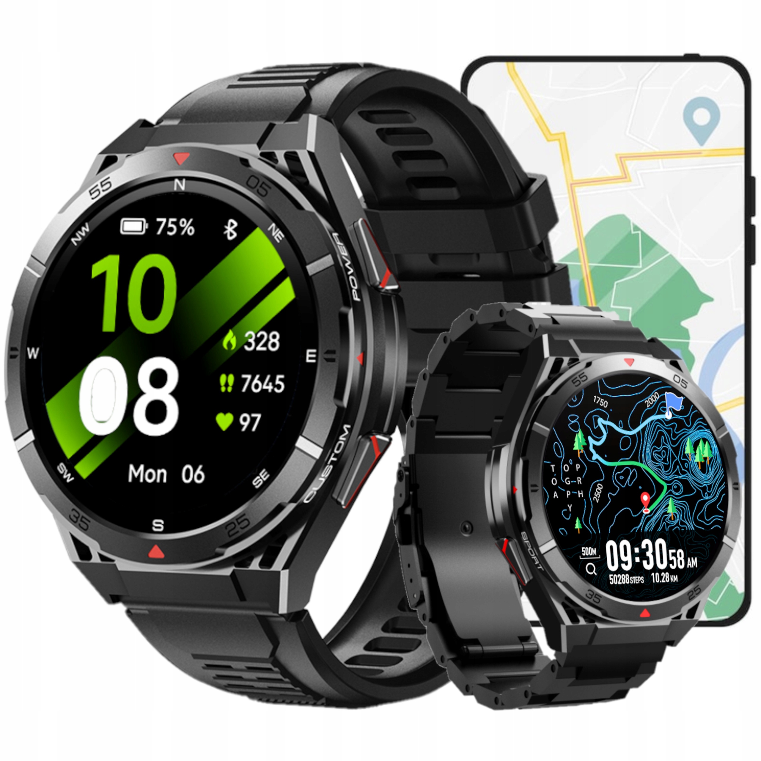 Smartwatch Męski Gps Menu Pl Smart watch Rozmowy Kompas Barometr 2 Paski
