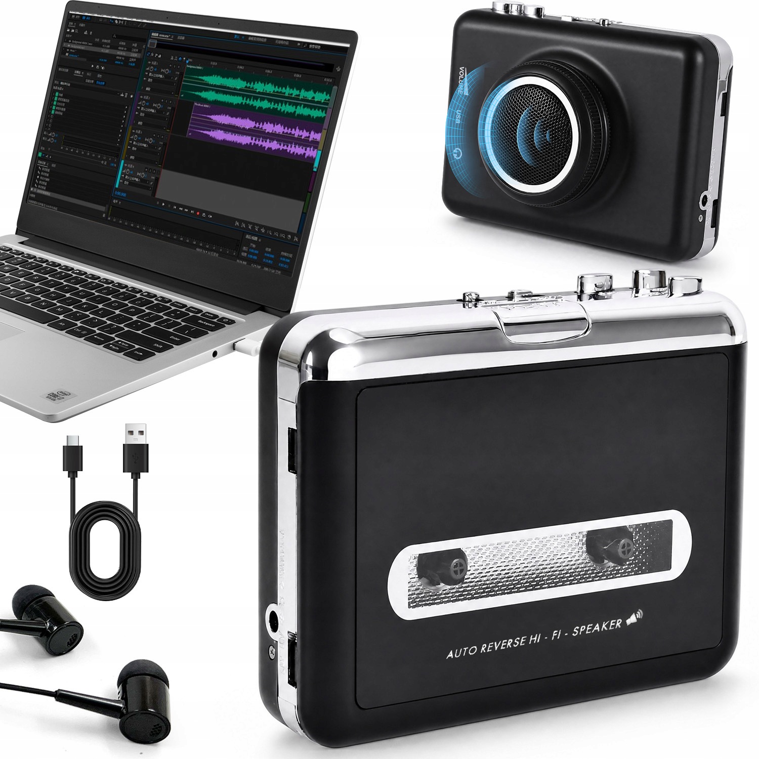 Přenosný Kazetový Přehrávač S Konvertorem MP3 A Sluchátky Walkman