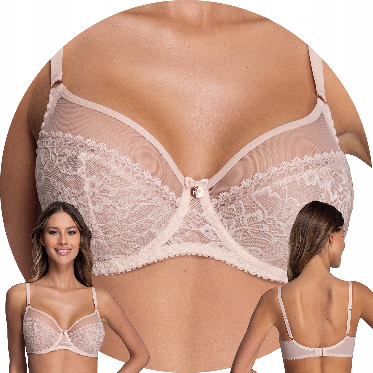 Ava 1396 Maxi beżowy koronka tiul Biustonosz miękki 95G Soft