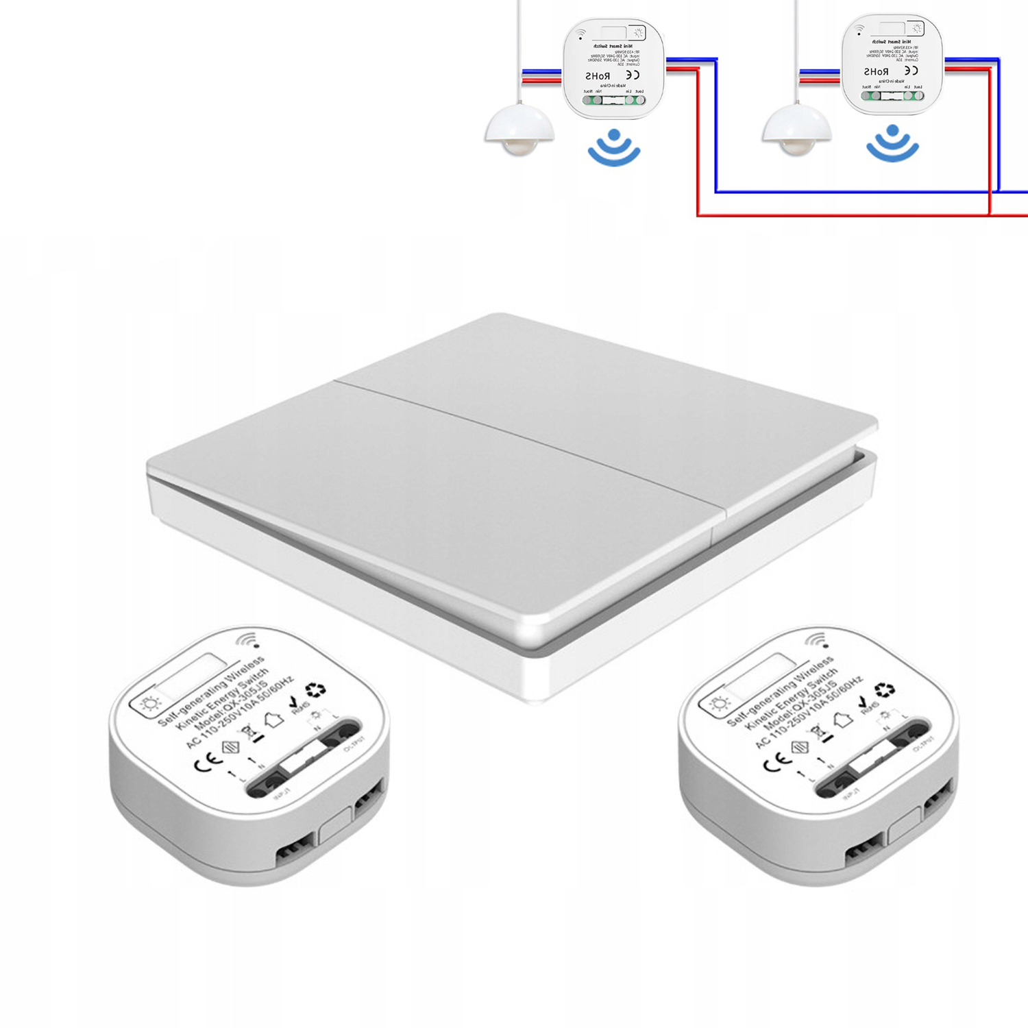 Bezbateriový bezdrátový spínač 1 přijímač 2 světla vysílač