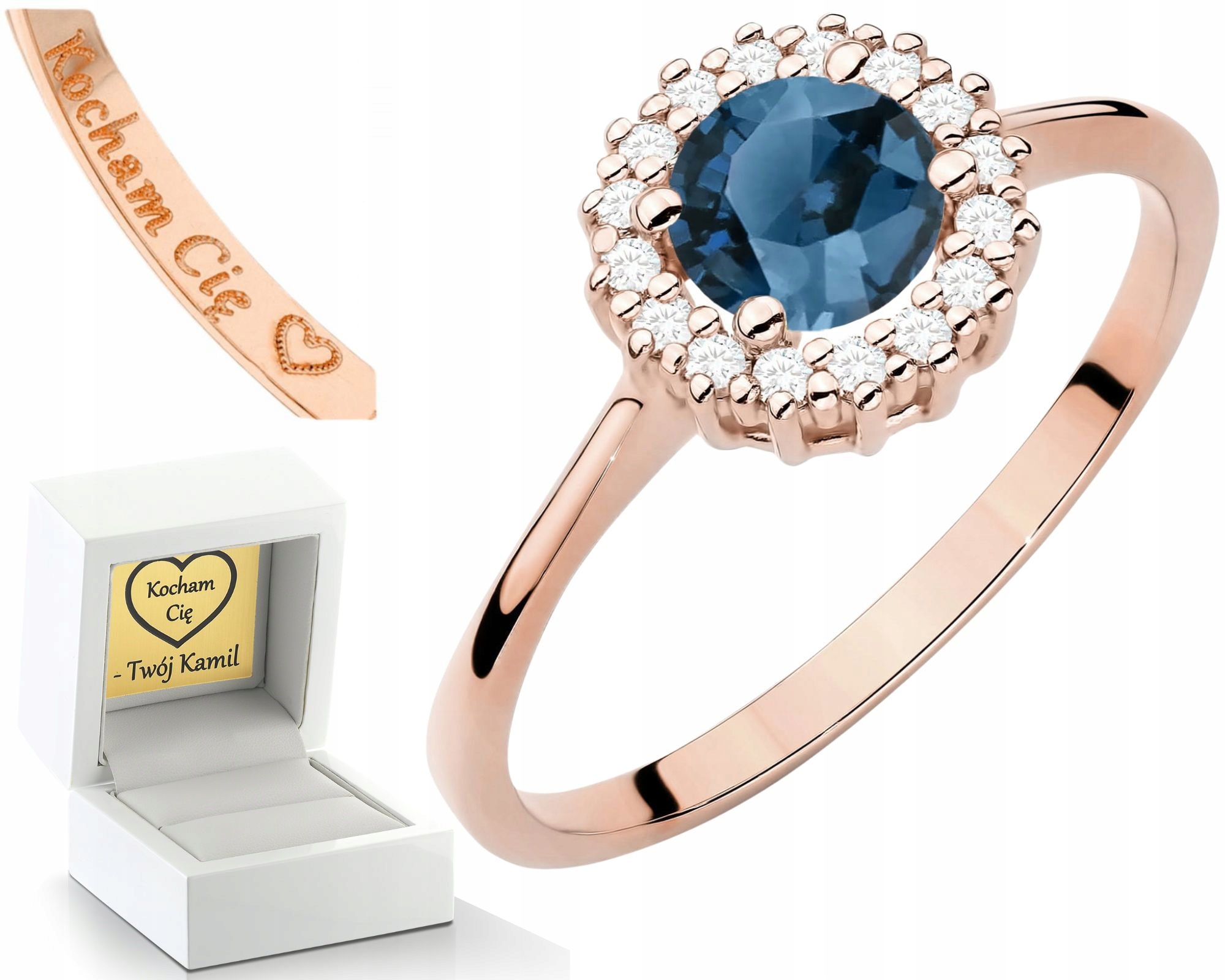 Růžové Zlato Prstýnek Topaz London Blue Diamanty Elegantní A Moderní