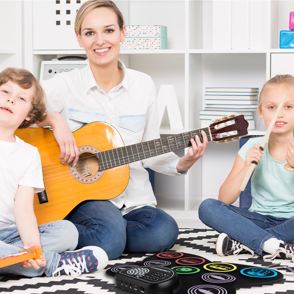 ZESTAW PERKUSYJNY ELEKTRONICZNY GNIAZDO 3,5 MM 9 PODKŁADEK GŁOŚNIK STEREO Kolor czarny