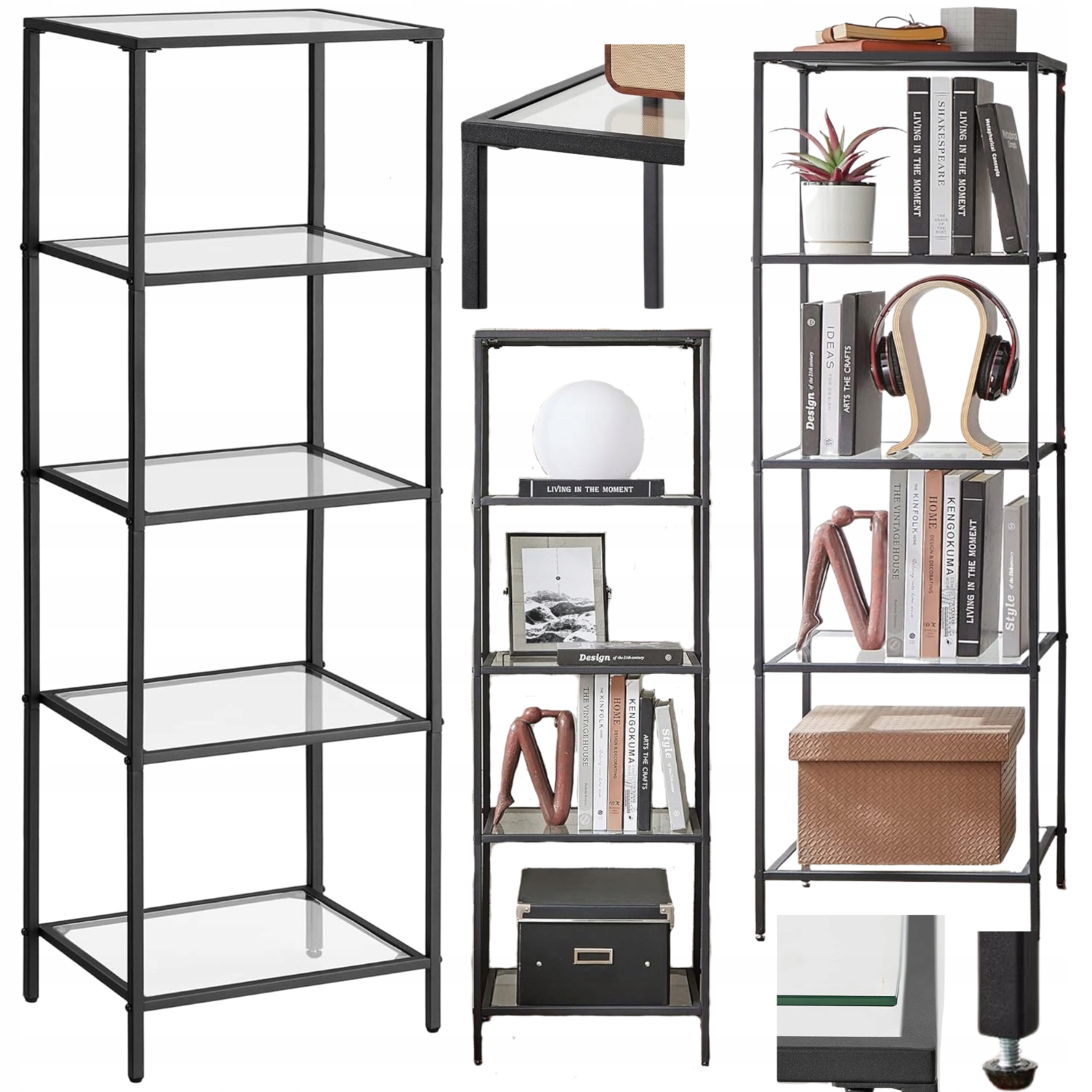 Sklenená polica Čierna 5 úrovní Regál Rebrík Otvorený do kúpeľňového salónu