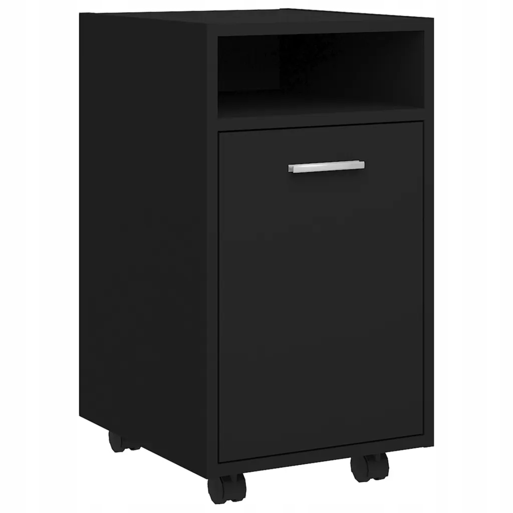 Módní boční skříňka na kolečkách s poličkou, černá, 33x38x60 cm