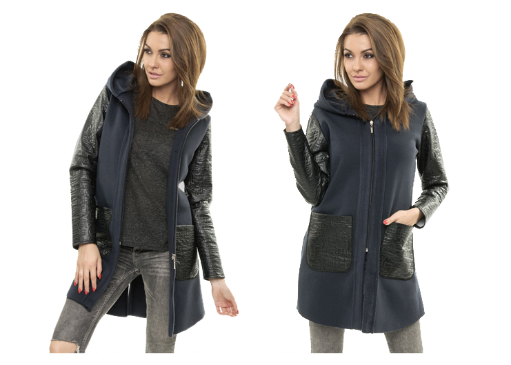 PŁASZCZ DRESOWY PIKOWANY KAPTUR GRANATOWY r.48