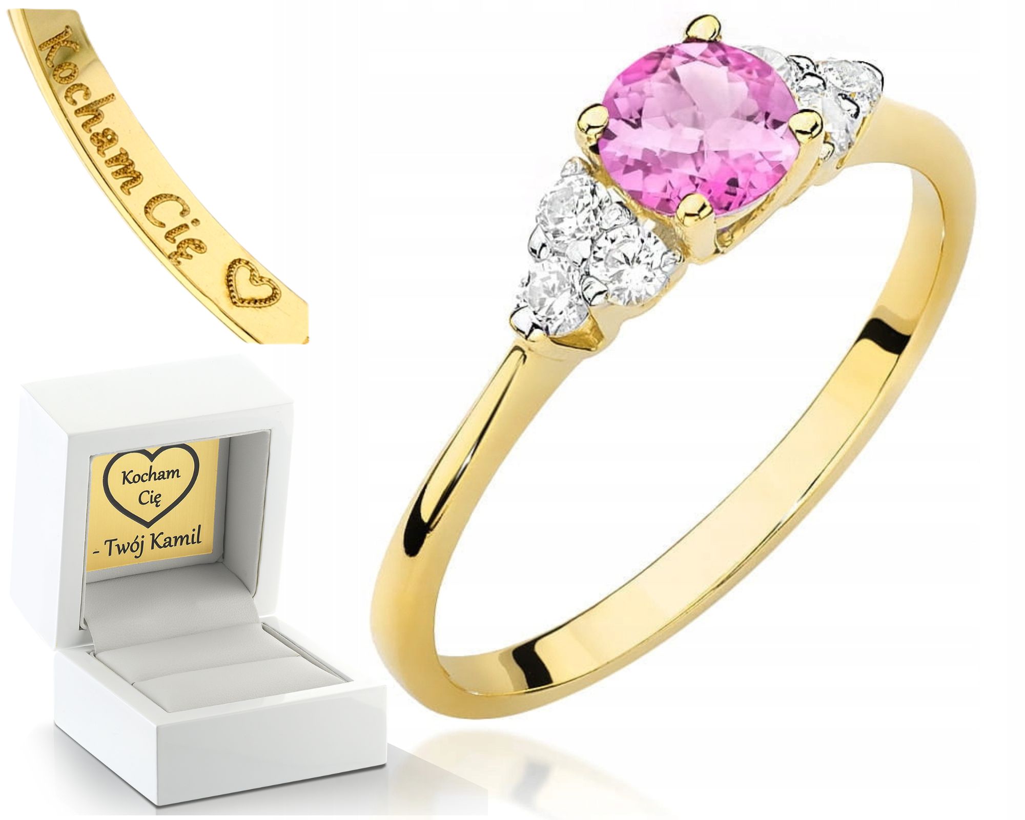 Zlatý Prstýnek S Růžovým Topazem A Brilianty 585 Gravírování Bonus Dárek