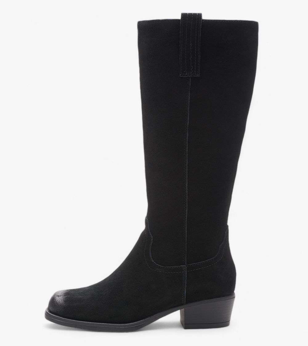 Černé Kožené Kozačky Na Kolena S Nubukovými Oděrkami, Zateplené 39