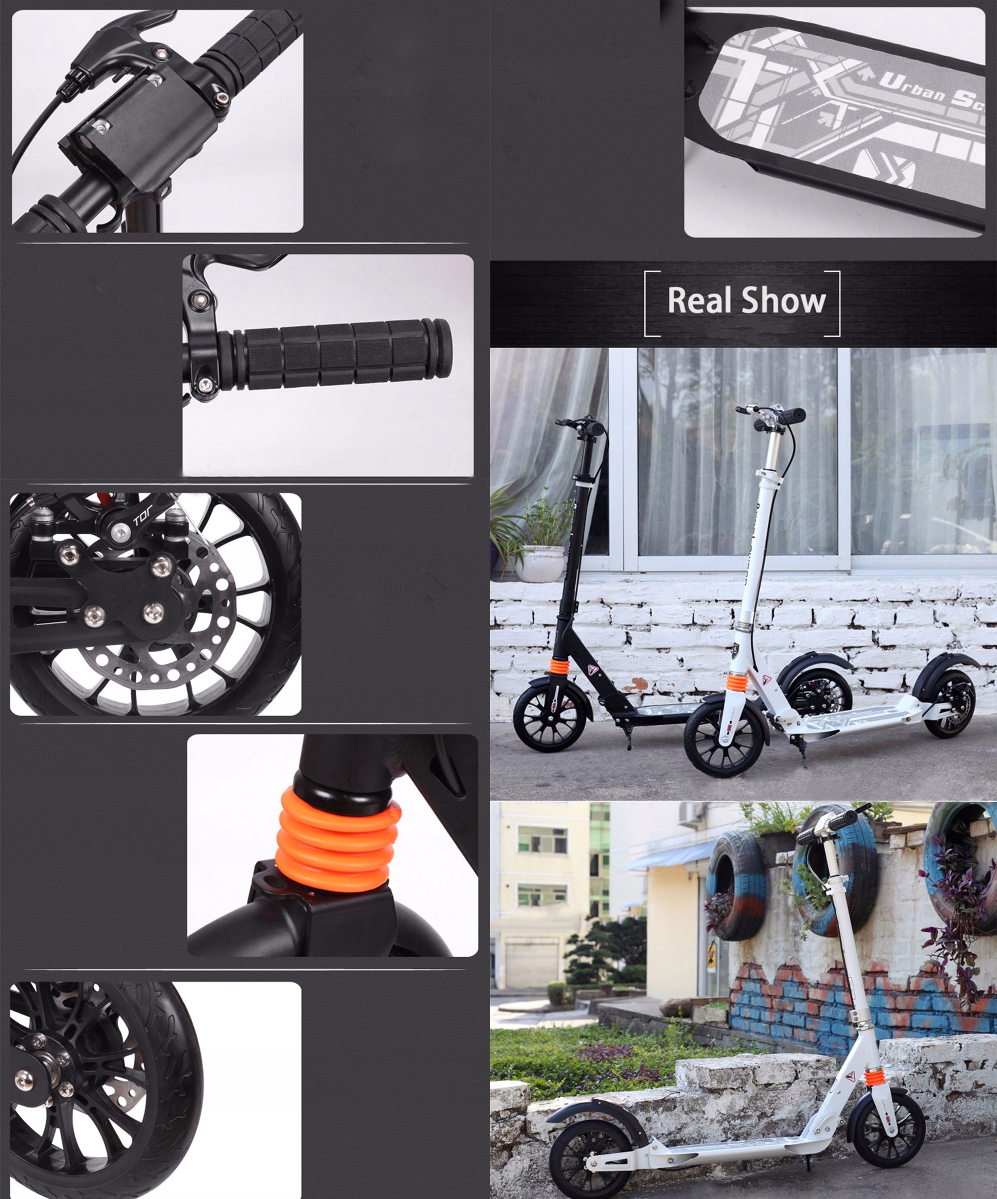 DUŻA HULAJNOGA MIEJSKA DLA DOROSŁYCH URBAN AMORTYZATORY HAMULEC TARCZOWY Kolor wielokolorowy