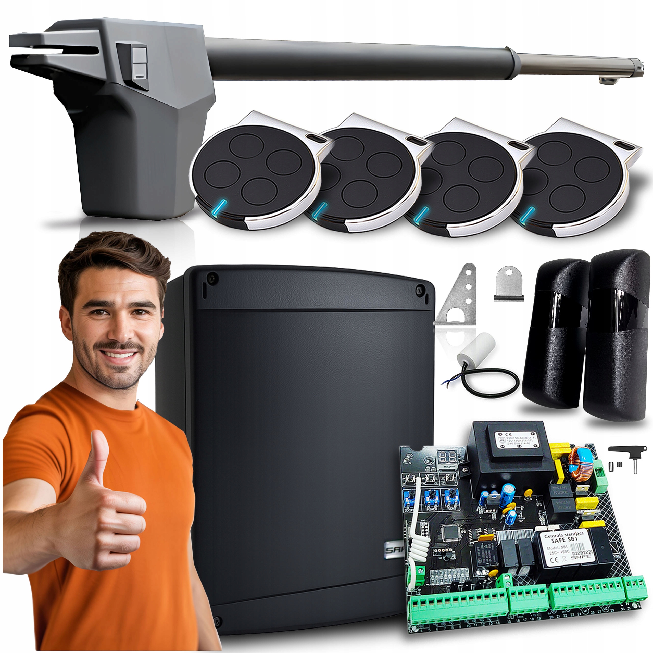 Pohon pro Jednokřídlovou bránu 4,3 m 4 x Pilot Fotobuňky Automat Set