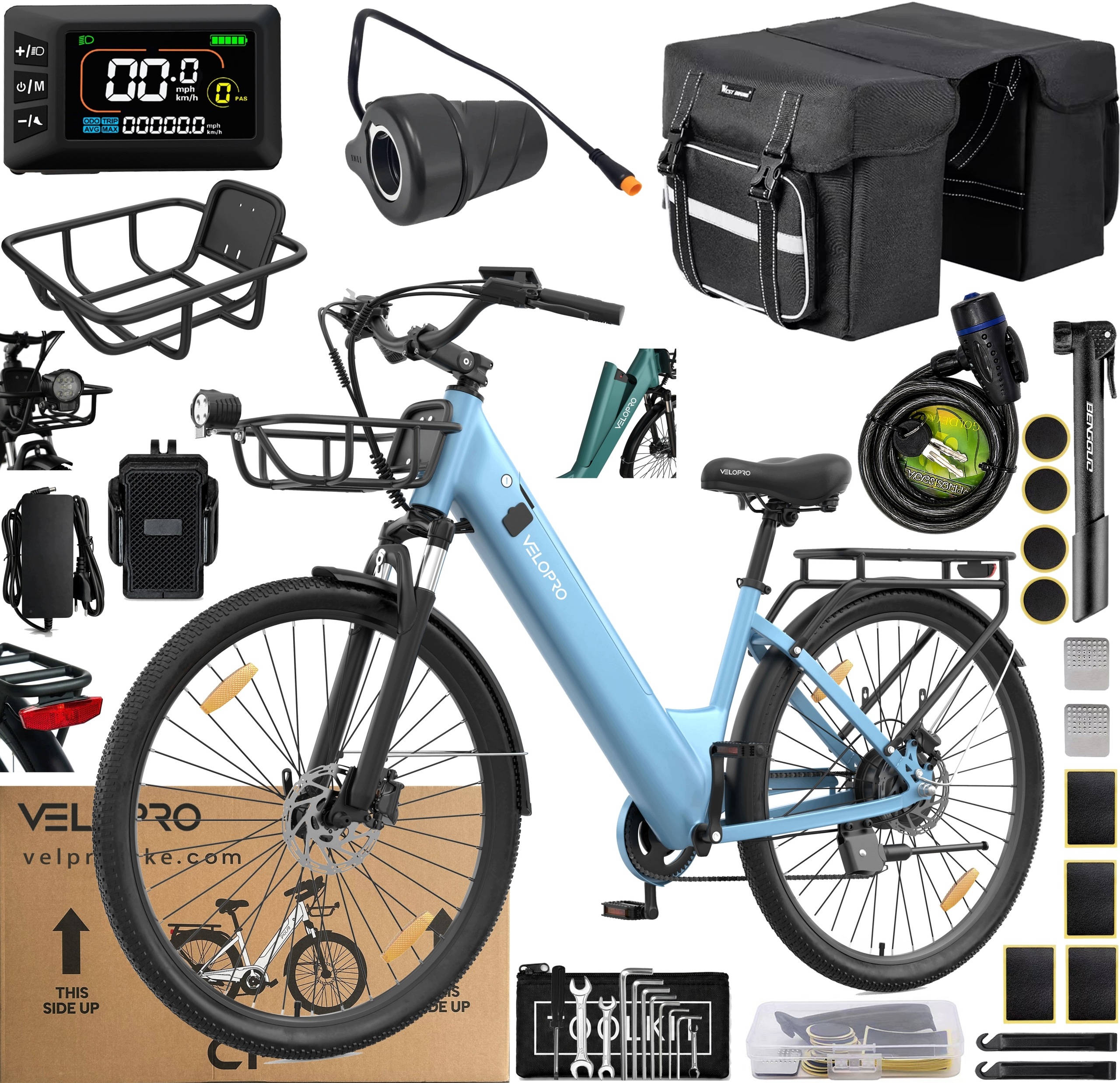 Elektrokolo Městské Velopro C1 Pro 250W 25KM/H 18Ah 150KM +3 Dárek