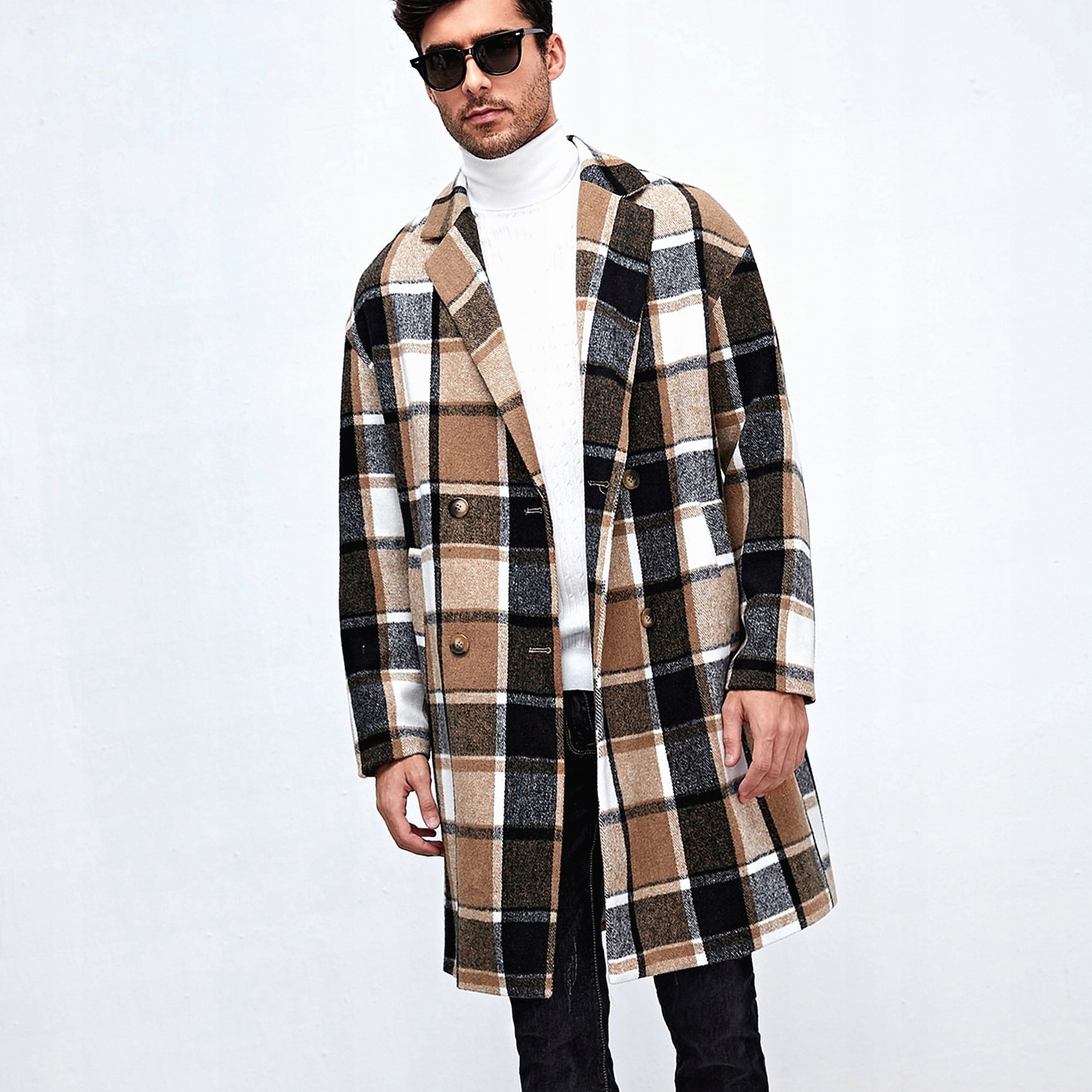Kabát Basic Stylový Trendy Každodenní Pánský s Mřížkou