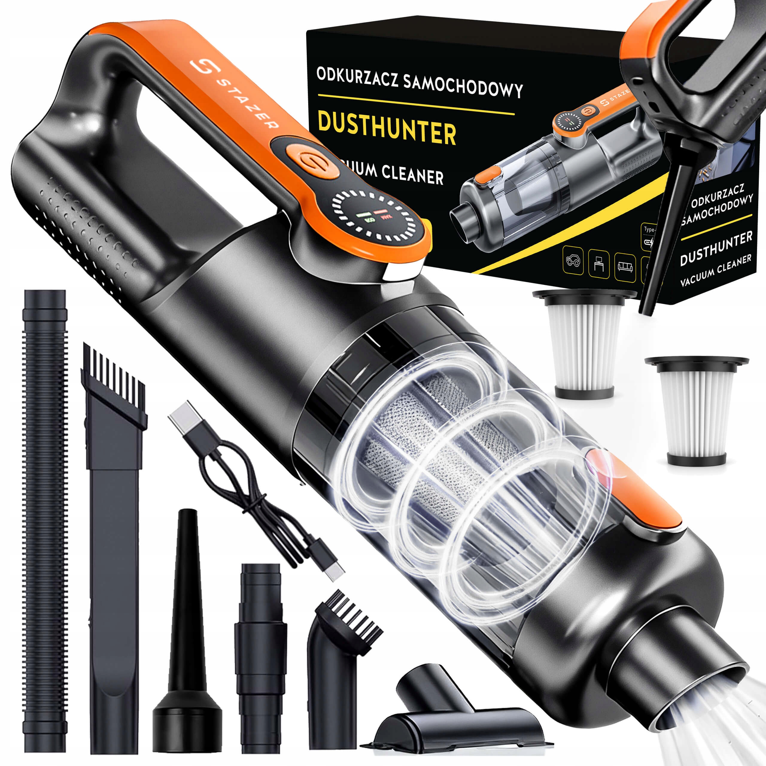 Odkurzacz ręczny bezprzewodowy samochodowy do auta akumulatorowy Usb 17 kPa