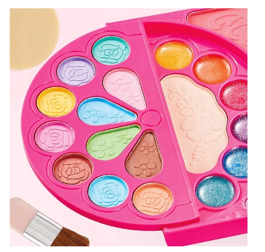 KUFEREK KOSMETYKÓW Z KOSMETYKAMI DLA DZIECI KOSMETYCZKA BŁYSZCZYKI ROZKŁADA Minimalny wiek dziecka 5