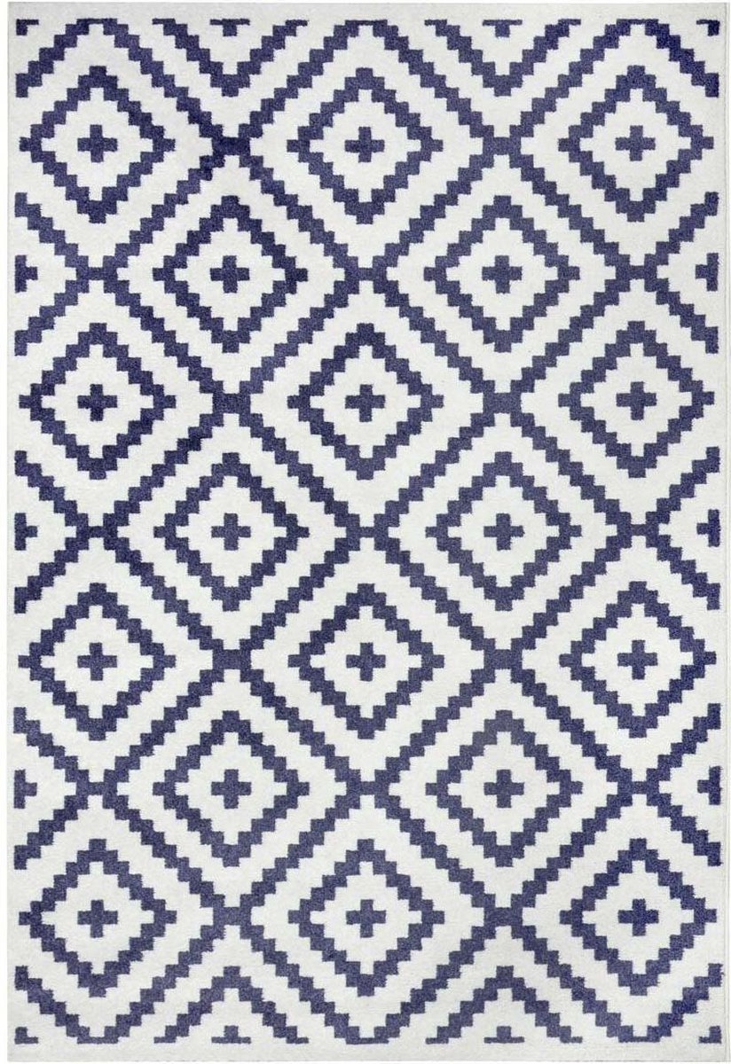 Koberec moderní, bílo-modrý vzor 80x150 cm